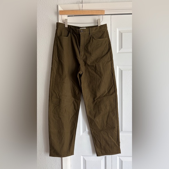 COS | Tapered Leg High Rise Chino Pants Trousers Textured Green Size 12 - Picture 2 of 9
